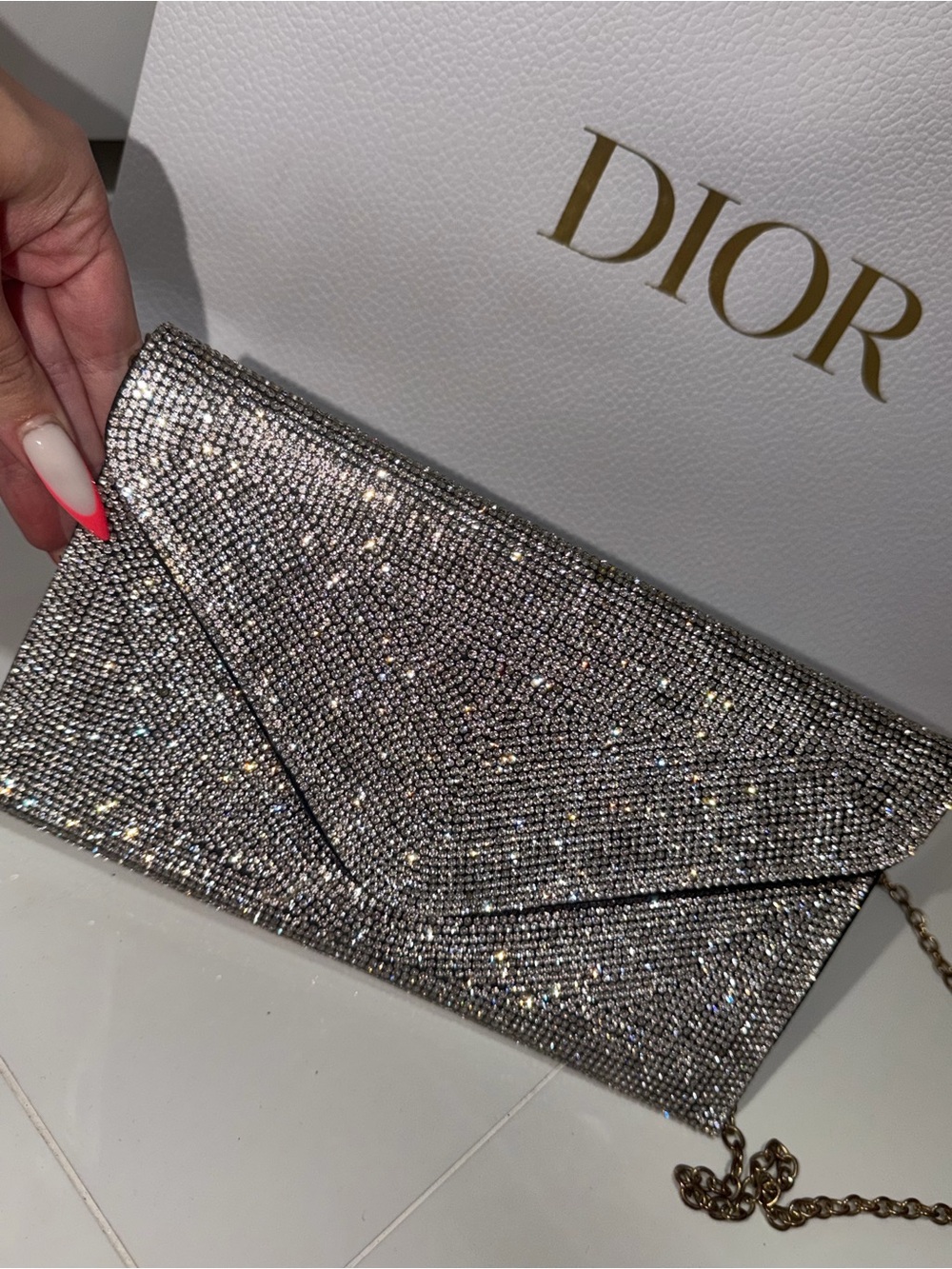 Dior Silver Crystal Envelope Clutch